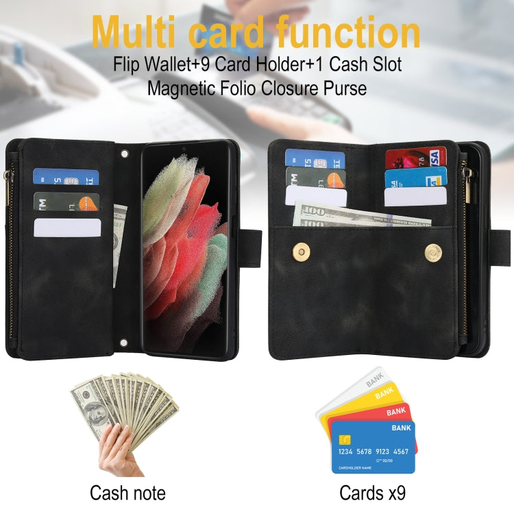 For Samsung Galaxy S21 Ultra 5G Dream 9-Card Zipper Wallet RFID Leather Phone Case with Lanyard