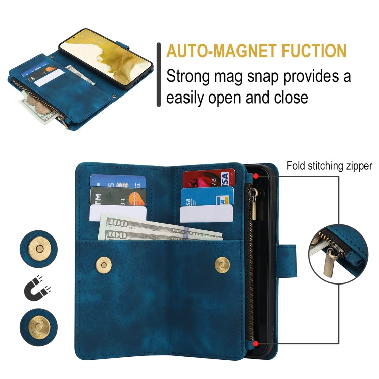 For Samsung Galaxy S22 5G Dream 9-Card Zipper Wallet RFID Leather Phone Case with Lanyard