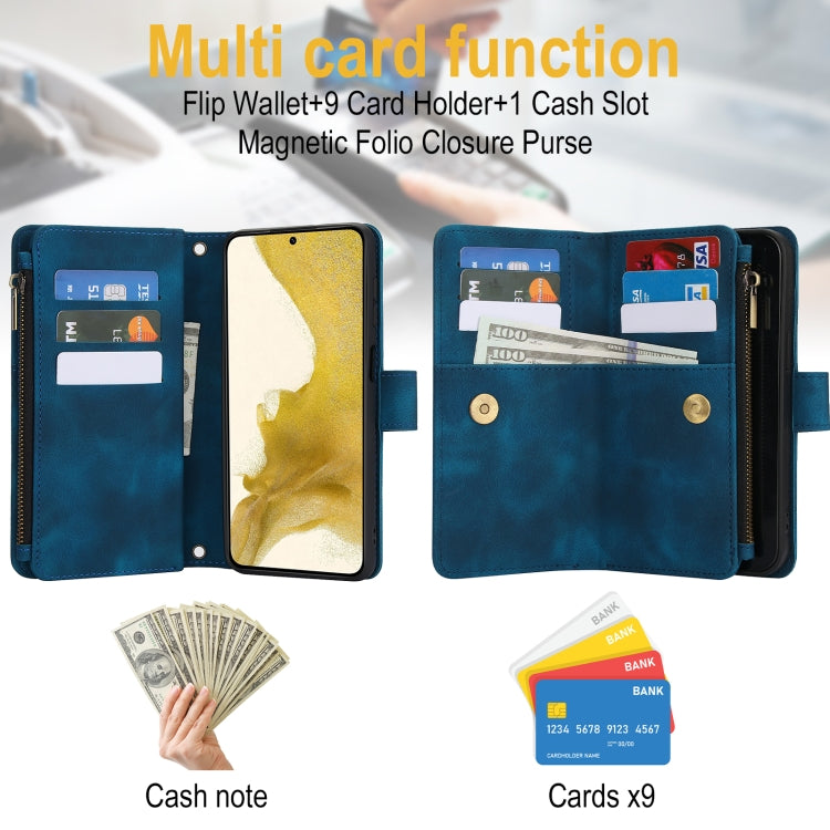 For Samsung Galaxy S22 5G Dream 9-Card Zipper Wallet RFID Leather Phone Case with Lanyard