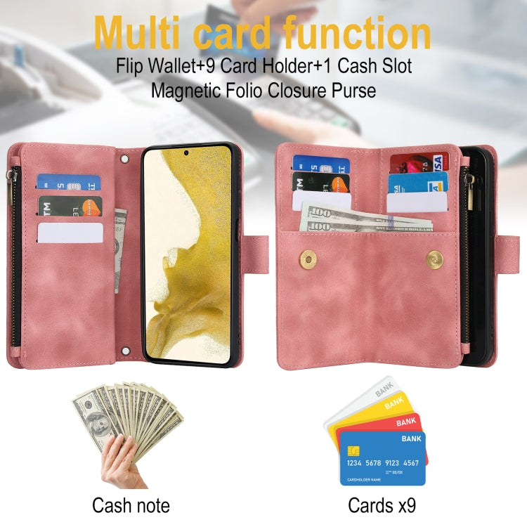 For Samsung Galaxy S22 5G Dream 9-Card Zipper Wallet RFID Leather Phone Case with Lanyard