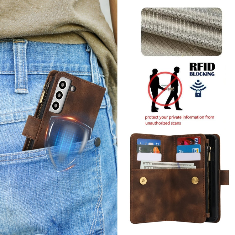 For Samsung Galaxy S22 5G Dream 9-Card Zipper Wallet RFID Leather Phone Case with Lanyard