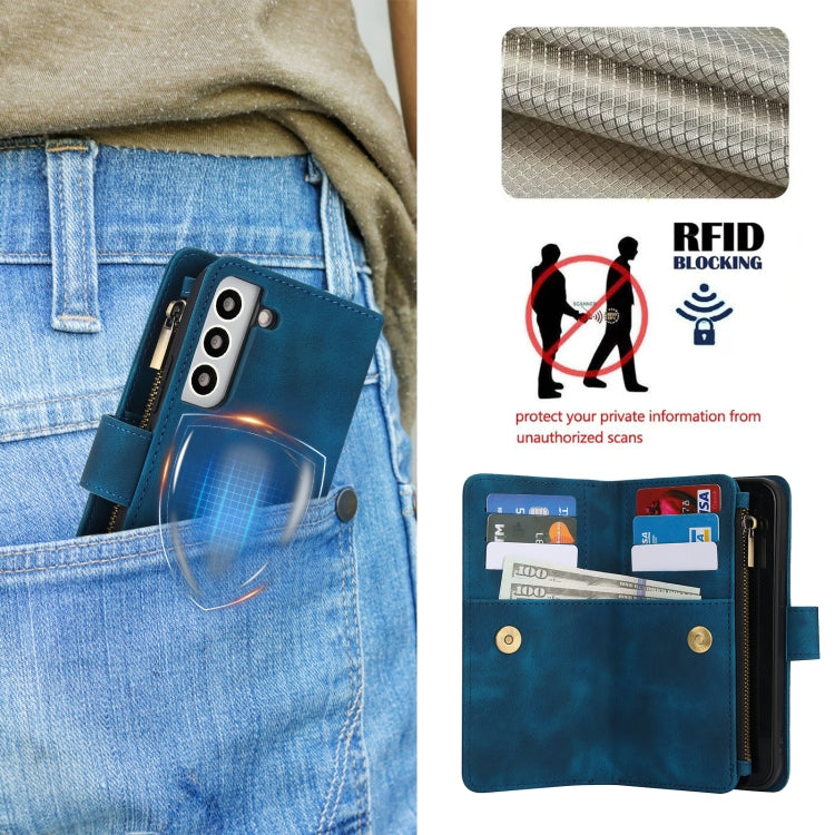 For Samsung Galaxy S22+ 5G Dream 9-Card Zipper Wallet RFID Leather Phone Case with Lanyard