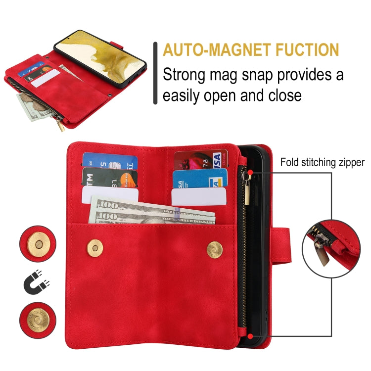 For Samsung Galaxy S22+ 5G Dream 9-Card Zipper Wallet RFID Leather Phone Case with Lanyard