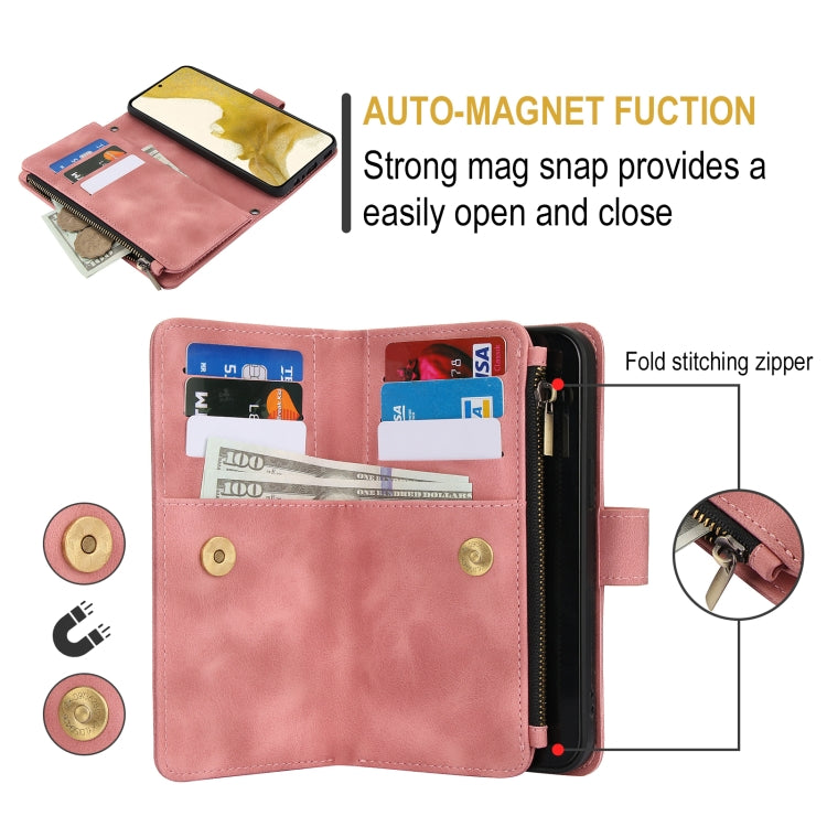 For Samsung Galaxy S22+ 5G Dream 9-Card Zipper Wallet RFID Leather Phone Case with Lanyard