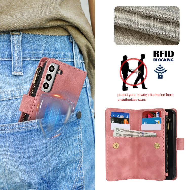 For Samsung Galaxy S22+ 5G Dream 9-Card Zipper Wallet RFID Leather Phone Case with Lanyard