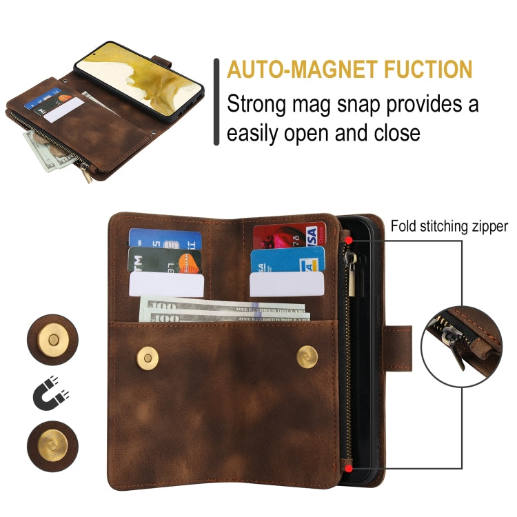 For Samsung Galaxy S22+ 5G Dream 9-Card Zipper Wallet RFID Leather Phone Case with Lanyard