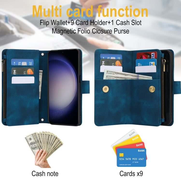 For Samsung Galaxy S23 5G Dream 9-Card Zipper Wallet RFID Leather Phone Case with Lanyard