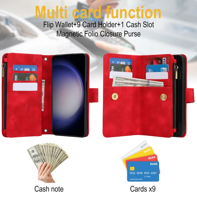 For Samsung Galaxy S23 5G Dream 9-Card Zipper Wallet RFID Leather Phone Case with Lanyard