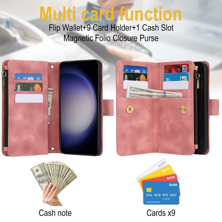 For Samsung Galaxy S23 5G Dream 9-Card Zipper Wallet RFID Leather Phone Case with Lanyard