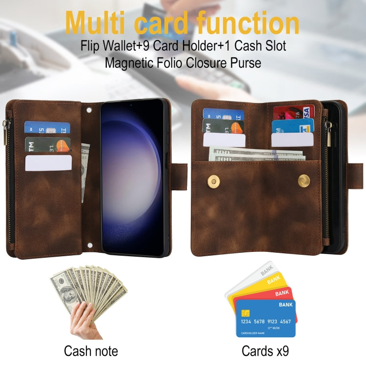 For Samsung Galaxy S23 5G Dream 9-Card Zipper Wallet RFID Leather Phone Case with Lanyard