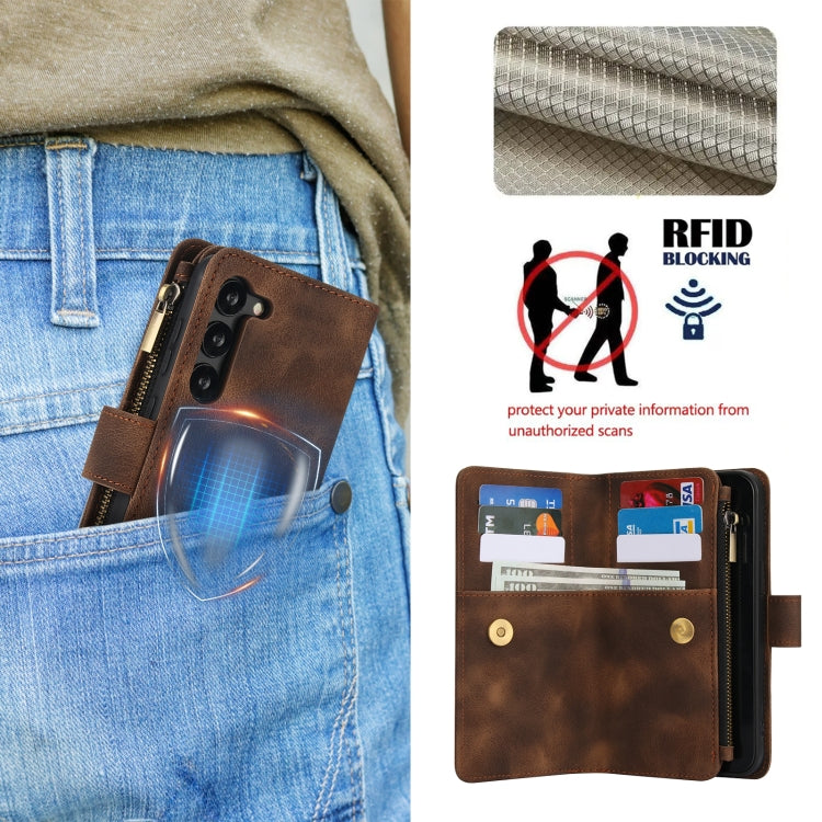 For Samsung Galaxy S23 5G Dream 9-Card Zipper Wallet RFID Leather Phone Case with Lanyard