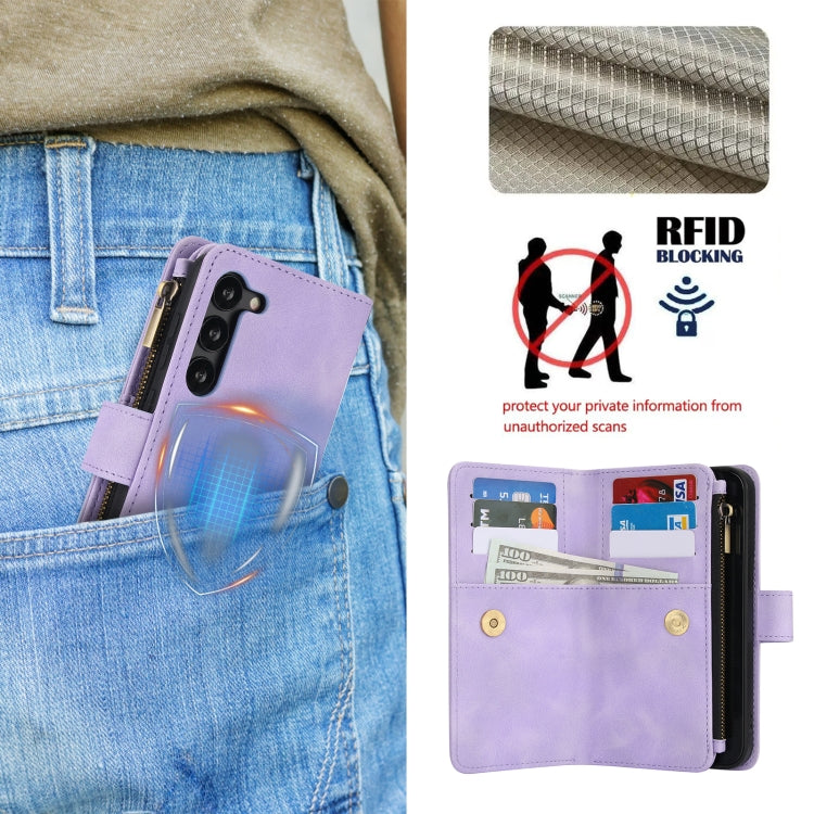 For Samsung Galaxy S23 5G Dream 9-Card Zipper Wallet RFID Leather Phone Case with Lanyard