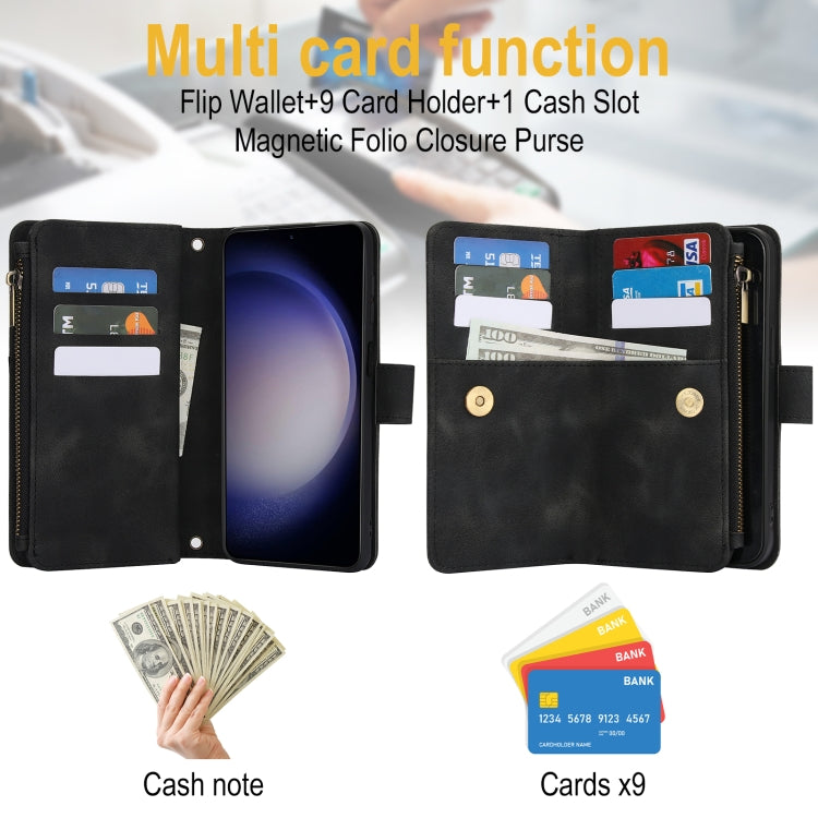 For Samsung Galaxy S23 5G Dream 9-Card Zipper Wallet RFID Leather Phone Case with Lanyard