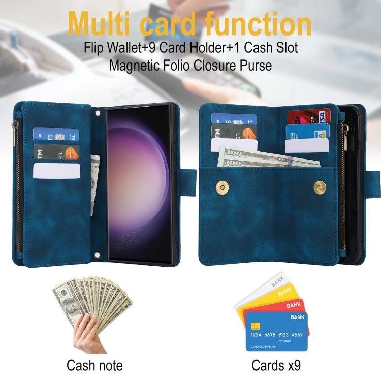 For Samsung Galaxy S23 Ultra 5G Dream 9-Card Zipper Wallet RFID Leather Phone Case with Lanyard