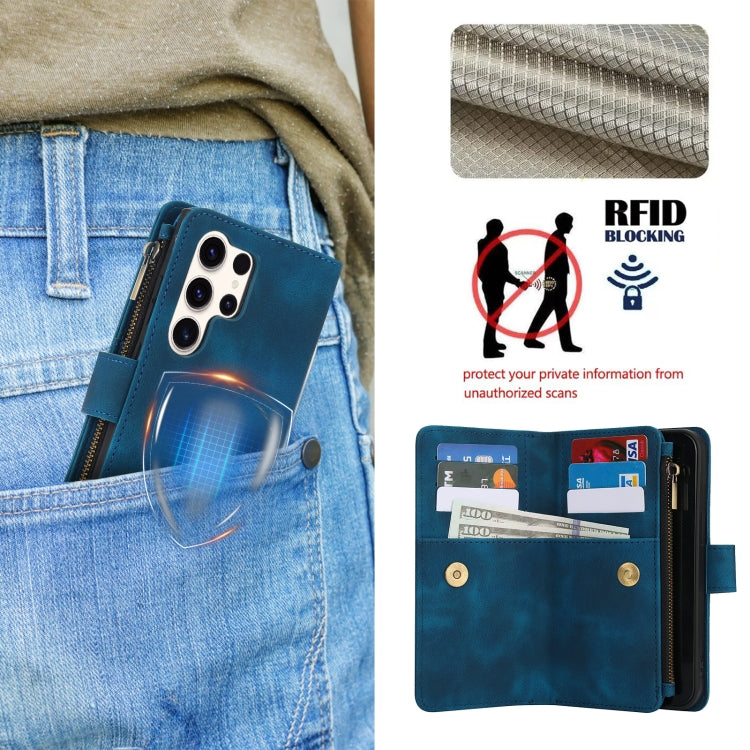 For Samsung Galaxy S23 Ultra 5G Dream 9-Card Zipper Wallet RFID Leather Phone Case with Lanyard