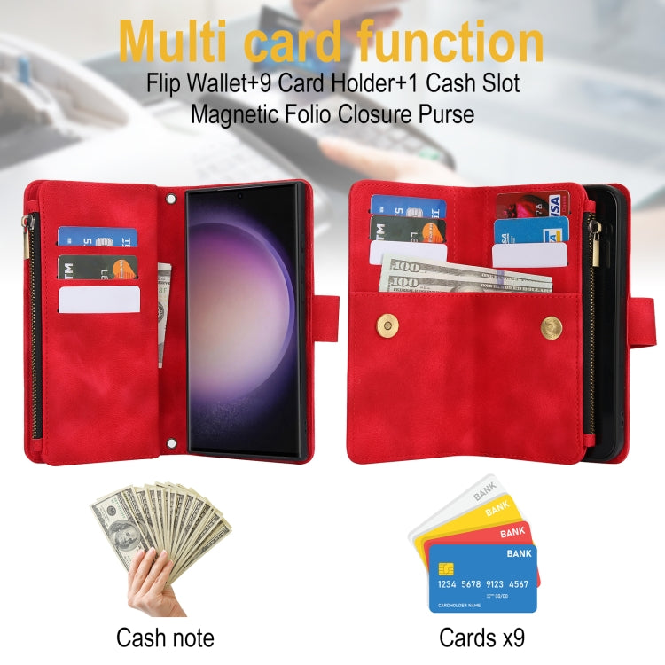 For Samsung Galaxy S23 Ultra 5G Dream 9-Card Zipper Wallet RFID Leather Phone Case with Lanyard