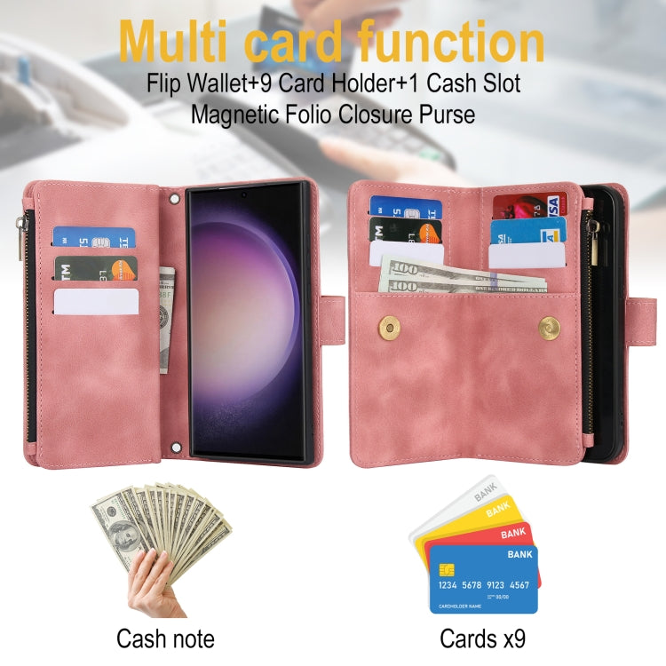 For Samsung Galaxy S23 Ultra 5G Dream 9-Card Zipper Wallet RFID Leather Phone Case with Lanyard