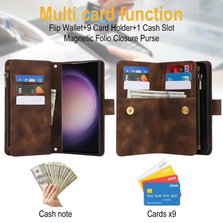For Samsung Galaxy S23 Ultra 5G Dream 9-Card Zipper Wallet RFID Leather Phone Case with Lanyard