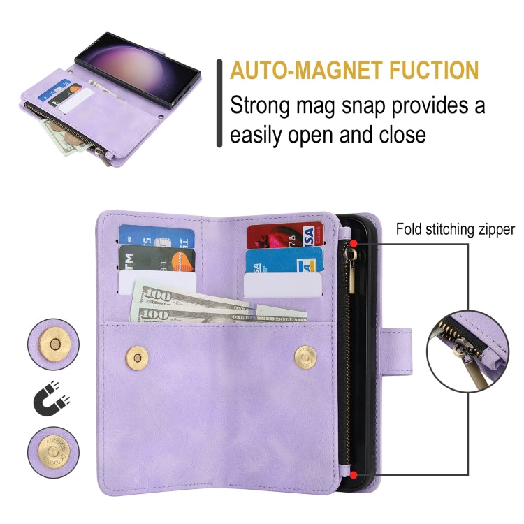 For Samsung Galaxy S23 Ultra 5G Dream 9-Card Zipper Wallet RFID Leather Phone Case with Lanyard