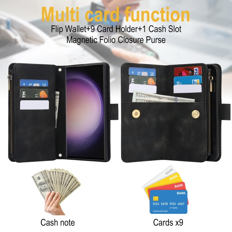 For Samsung Galaxy S23 Ultra 5G Dream 9-Card Zipper Wallet RFID Leather Phone Case with Lanyard