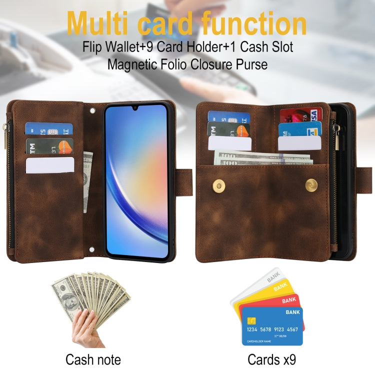 For Samsung Galaxy S24 5G Dream 9-Card Zipper Wallet RFID Leather Phone Case with Lanyard