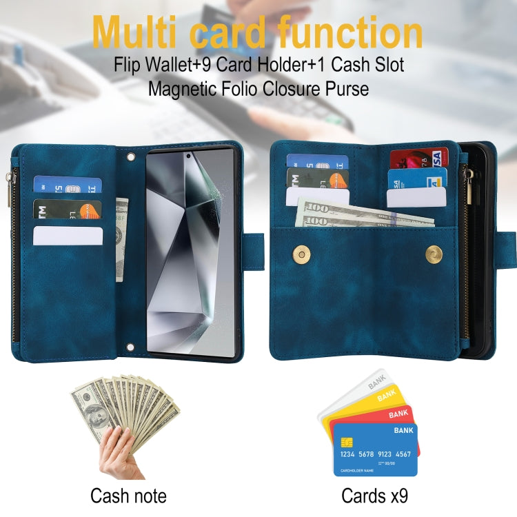 For Samsung Galaxy S24 Ultra Dream 9-Card Zipper Wallet RFID Leather Phone Case with Lanyard