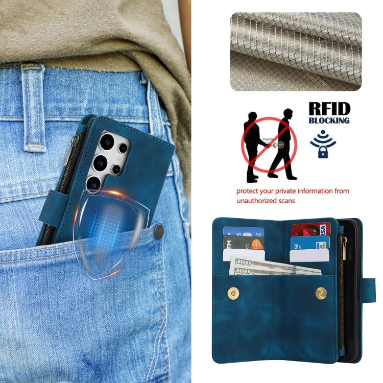 For Samsung Galaxy S24 Ultra Dream 9-Card Zipper Wallet RFID Leather Phone Case with Lanyard