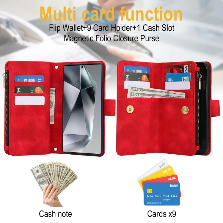 For Samsung Galaxy S24 Ultra Dream 9-Card Zipper Wallet RFID Leather Phone Case with Lanyard