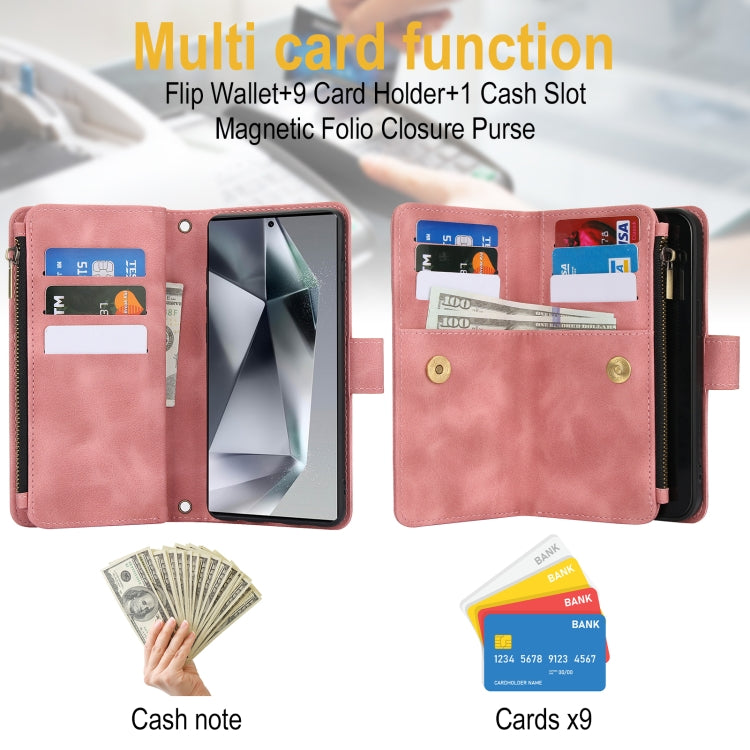 For Samsung Galaxy S24 Ultra Dream 9-Card Zipper Wallet RFID Leather Phone Case with Lanyard