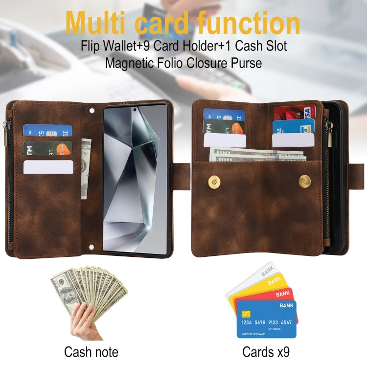 For Samsung Galaxy S24 Ultra Dream 9-Card Zipper Wallet RFID Leather Phone Case with Lanyard