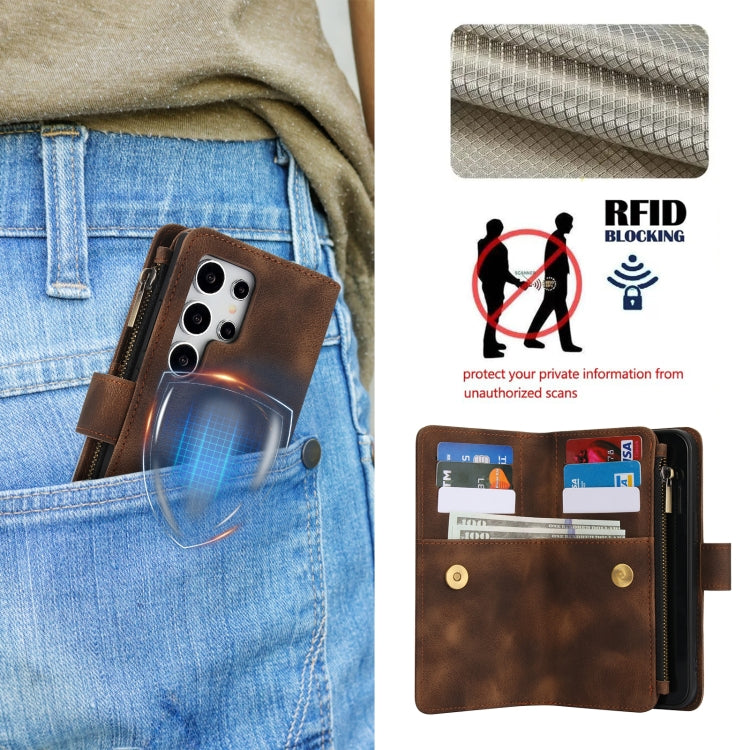 For Samsung Galaxy S24 Ultra Dream 9-Card Zipper Wallet RFID Leather Phone Case with Lanyard