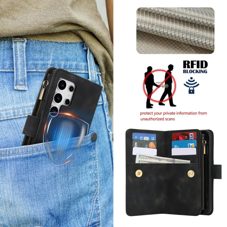 For Samsung Galaxy S24 Ultra Dream 9-Card Zipper Wallet RFID Leather Phone Case with Lanyard