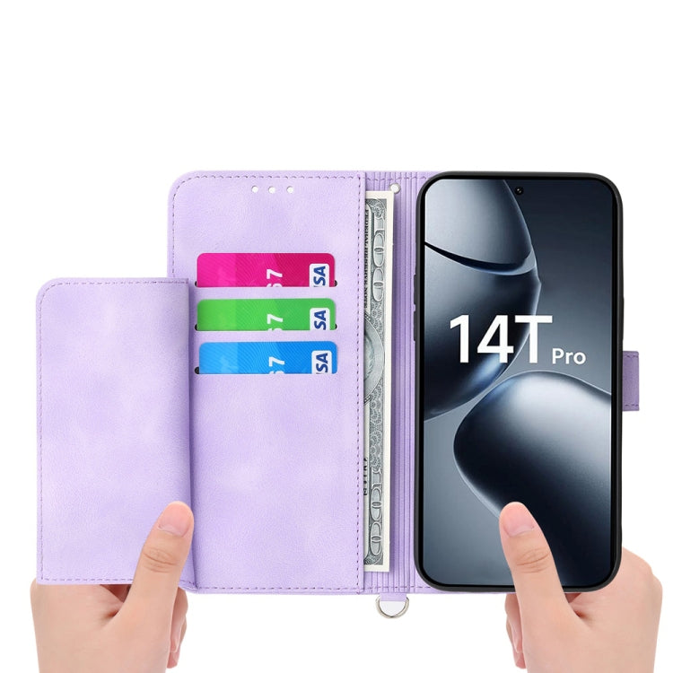 For Xiaomi 14T Pro Skin Feel Flowers Embossed Wallet Leather Phone Case