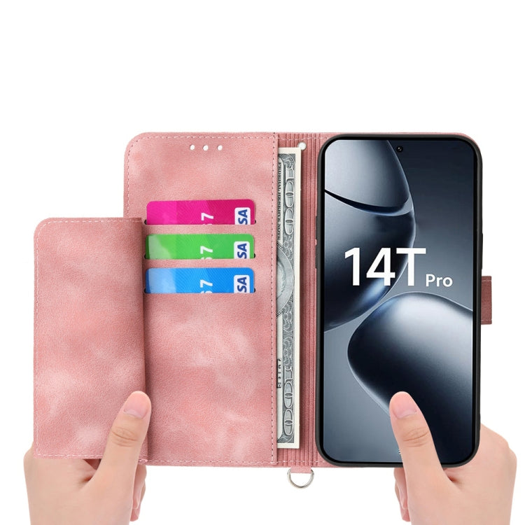 For Xiaomi 14T Pro Skin Feel Flowers Embossed Wallet Leather Phone Case