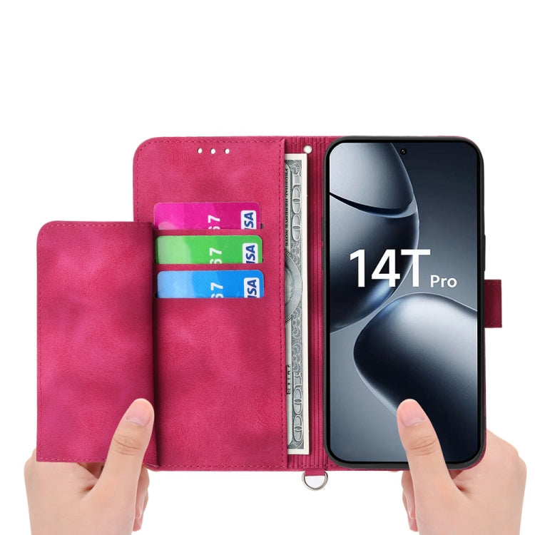 For Xiaomi 14T Pro Skin Feel Flowers Embossed Wallet Leather Phone Case