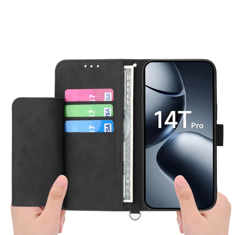 For Xiaomi 14T Pro Skin Feel Flowers Embossed Wallet Leather Phone Case
