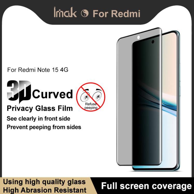 For Redmi Note 15 4G Global 164mm imak 3D Curved Privacy Full Screen Tempered Glass Film