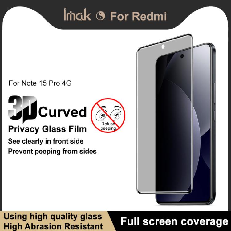 For Redmi Note 15 Pro 4G Global 163.2mm imak 3D Curved Privacy Full Screen Tempered Glass Film