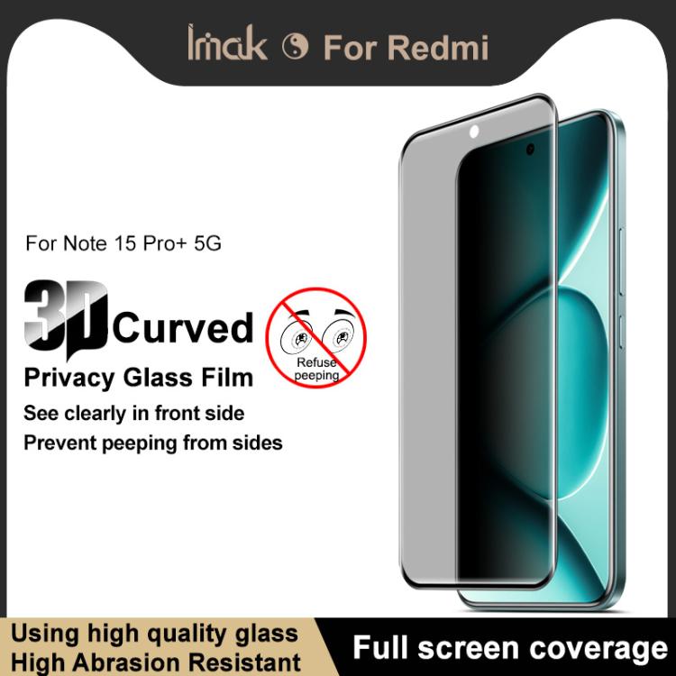 For Redmi Note 15 Pro+ 5G Global 163.3mm imak 3D Curved Privacy Full Screen Tempered Glass Film