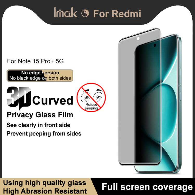 For Redmi Note 15 Pro+ 5G Global 163.3mm imak No Edge Version 3D Curved Privacy Full Screen Tempered Glass Film