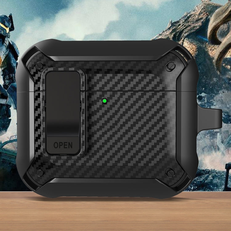 For AirPods 4 Bumblebee Carbon Fiber Shockproof Protective Case with Switch