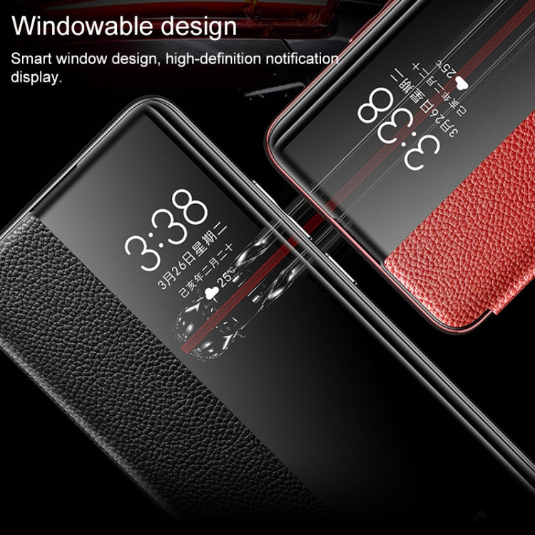 For Huawei P30 Pro Genuine Leather Smart Flip Protective Case(Red)