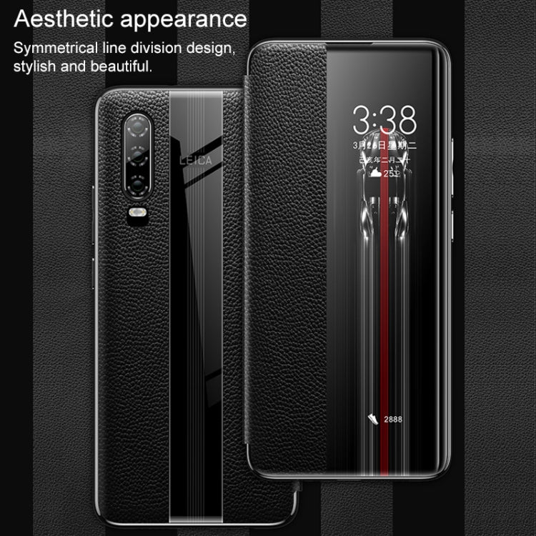 For Huawei P30 Pro Genuine Leather Smart Flip Protective Case(Red)