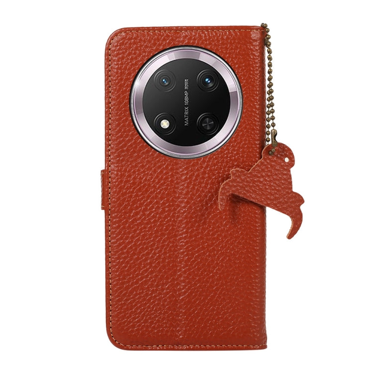 For Honor X9c Genuine Leather Litchi Texture RFID Leather Phone Case