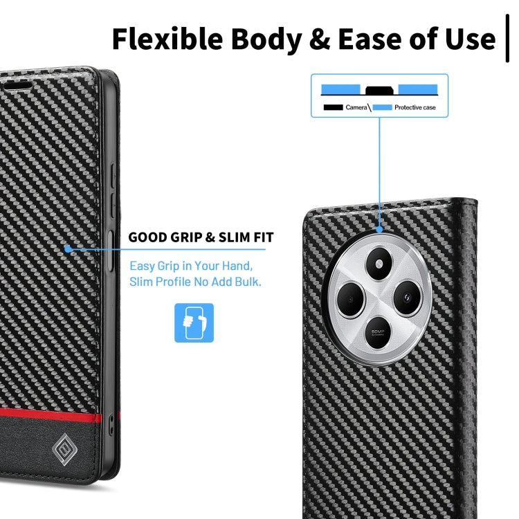 For Redmi 14C 4G LC.IMEEKE Carbon Fiber Texture Flip Leather Phone Case