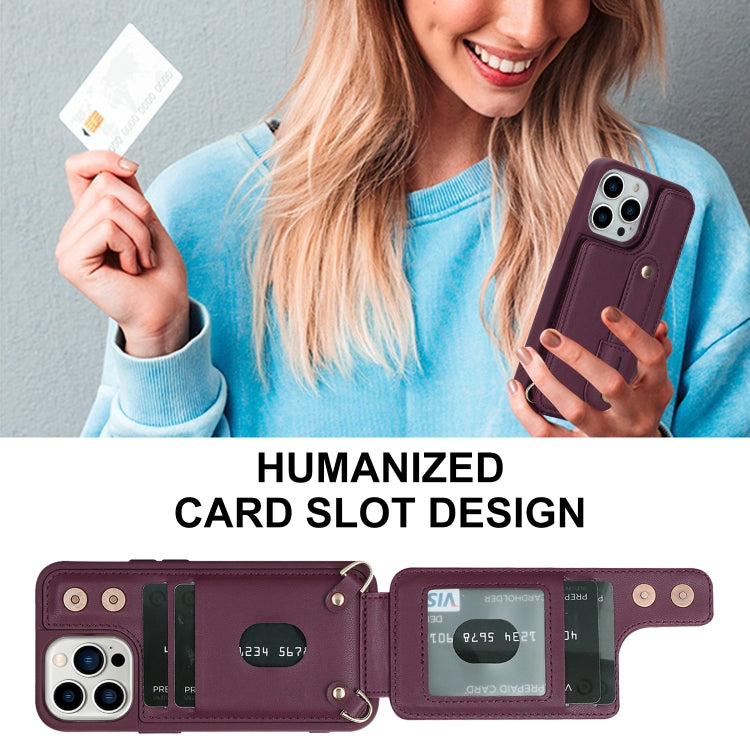 For iPhone 16 Pro Wristband Vertical Flip Wallet Back Cover Phone Case with Long Lanyard