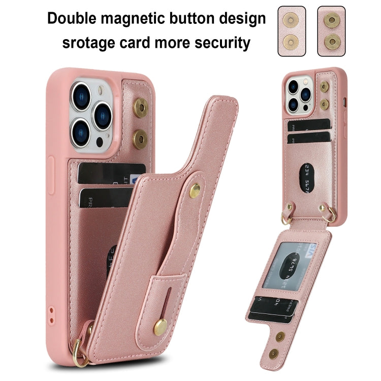For iPhone 16 Pro Wristband Vertical Flip Wallet Back Cover Phone Case with Long Lanyard