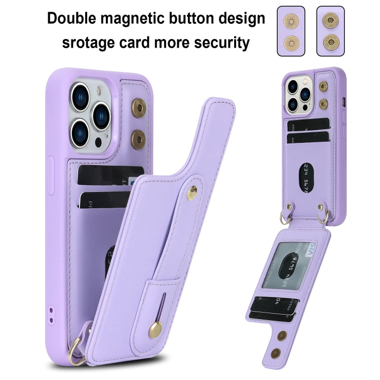 For iPhone 16 Pro Wristband Vertical Flip Wallet Back Cover Phone Case with Long Lanyard