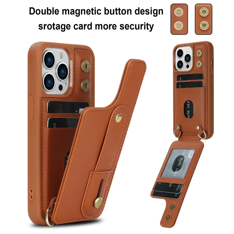 For iPhone 16 Pro Wristband Vertical Flip Wallet Back Cover Phone Case with Long Lanyard