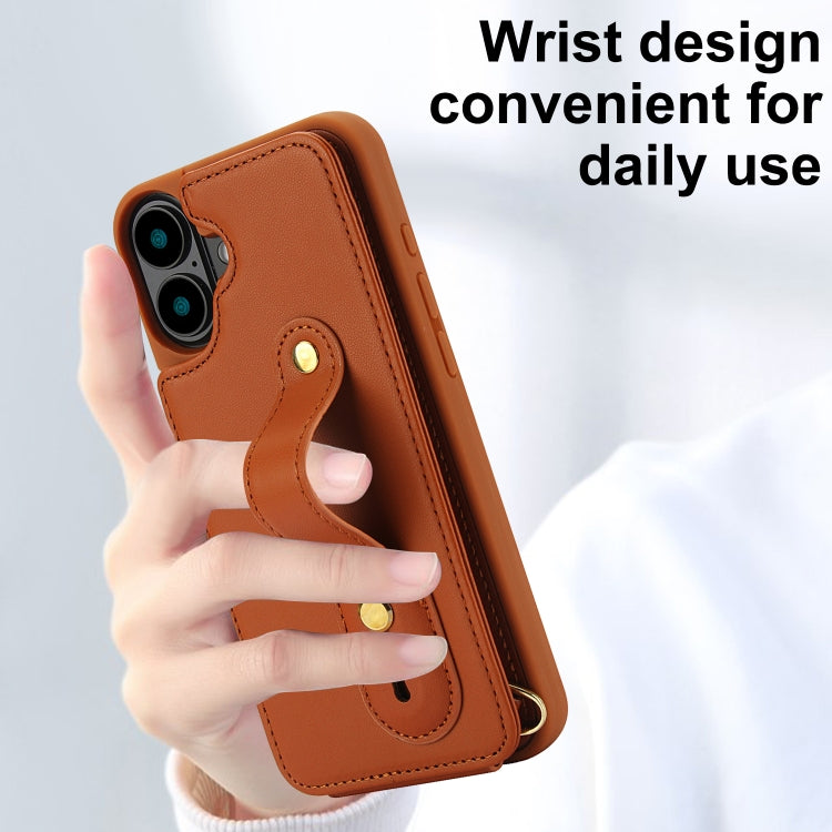 For iPhone 16 Wristband Vertical Flip Wallet Back Cover Phone Case with Long Lanyard